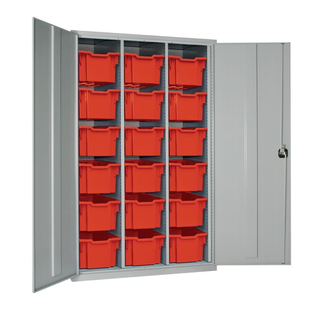 18 Tray High-Capacity Storage Cupboard - Grey with Red Trays - HR691 ...