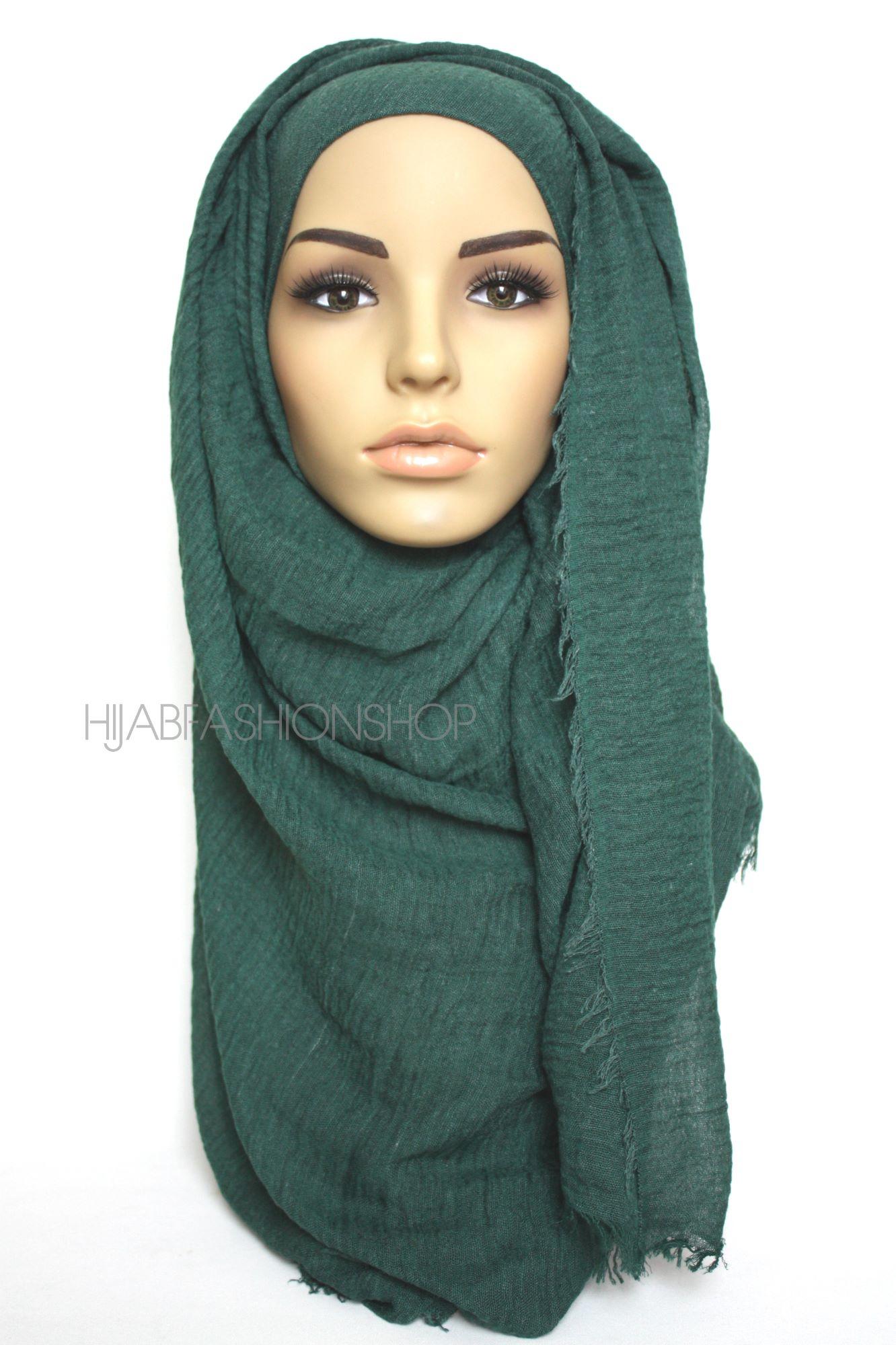 dark green crimp crinkle hijab