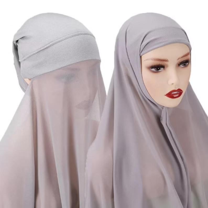 Grey instant crepe chiffon hijab