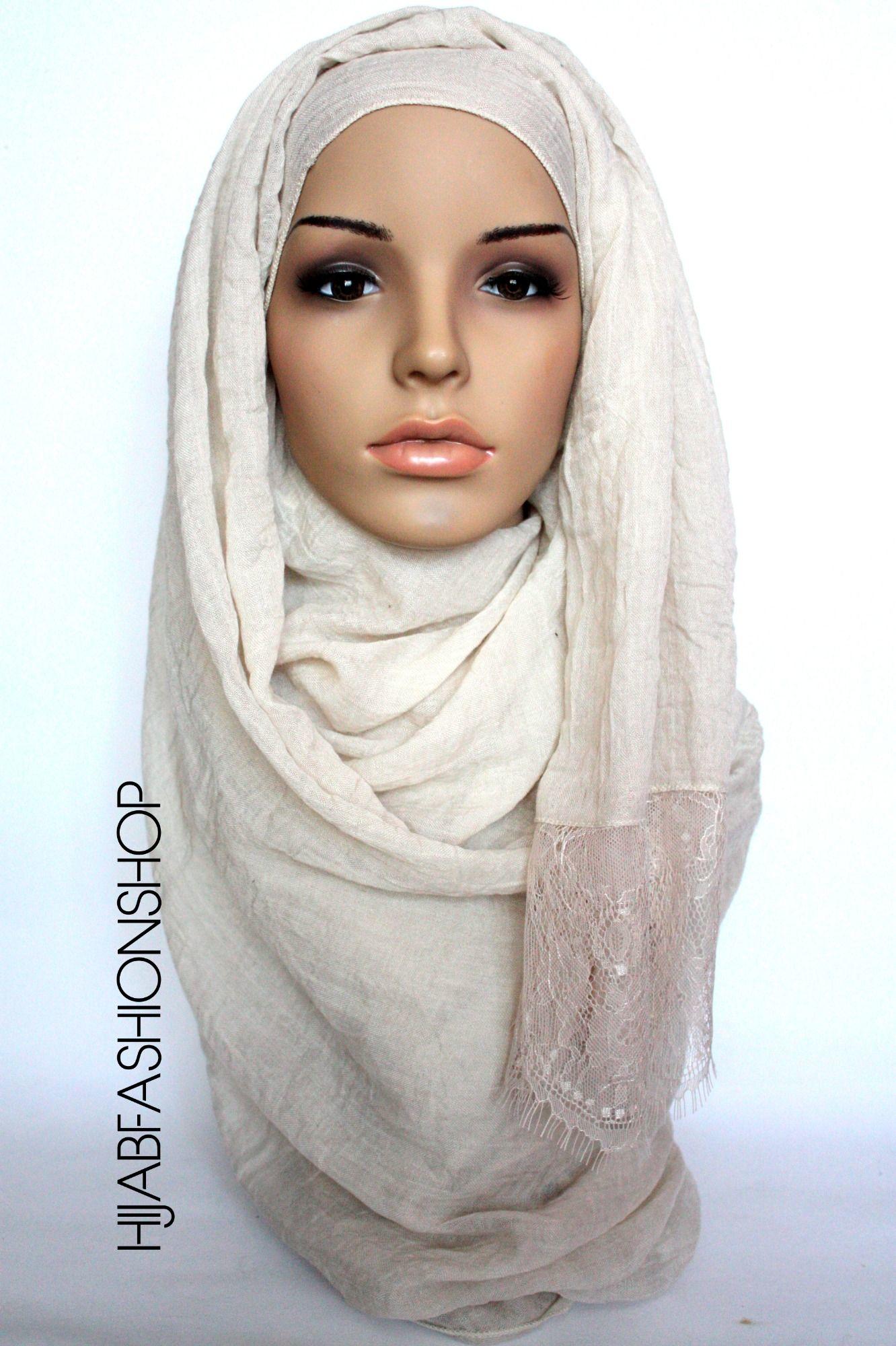 light cream plain hijab with lace edges