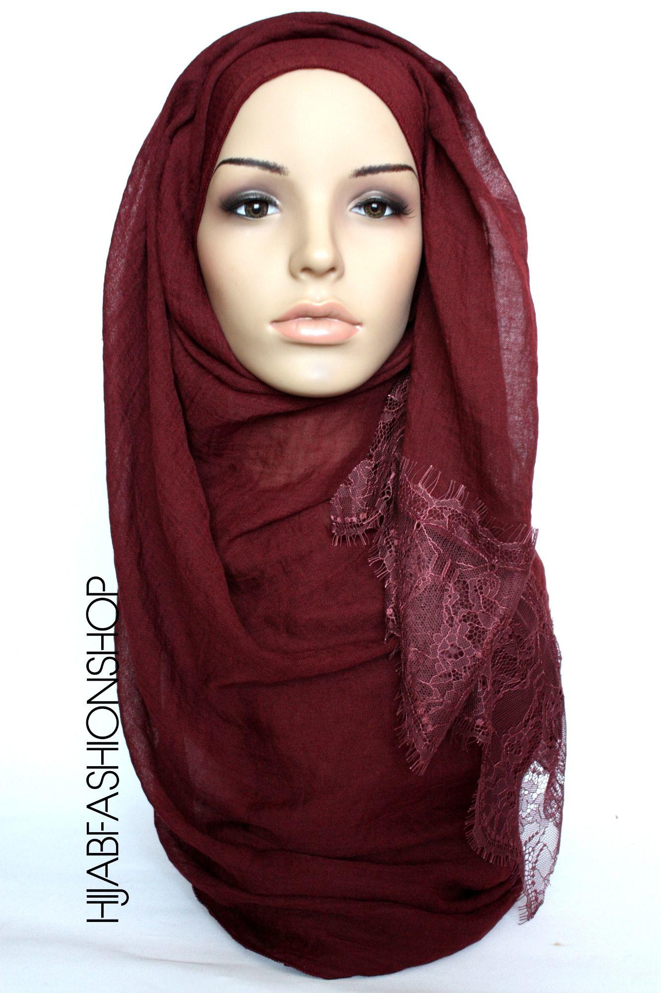 mulberry plain hijab with lace edges