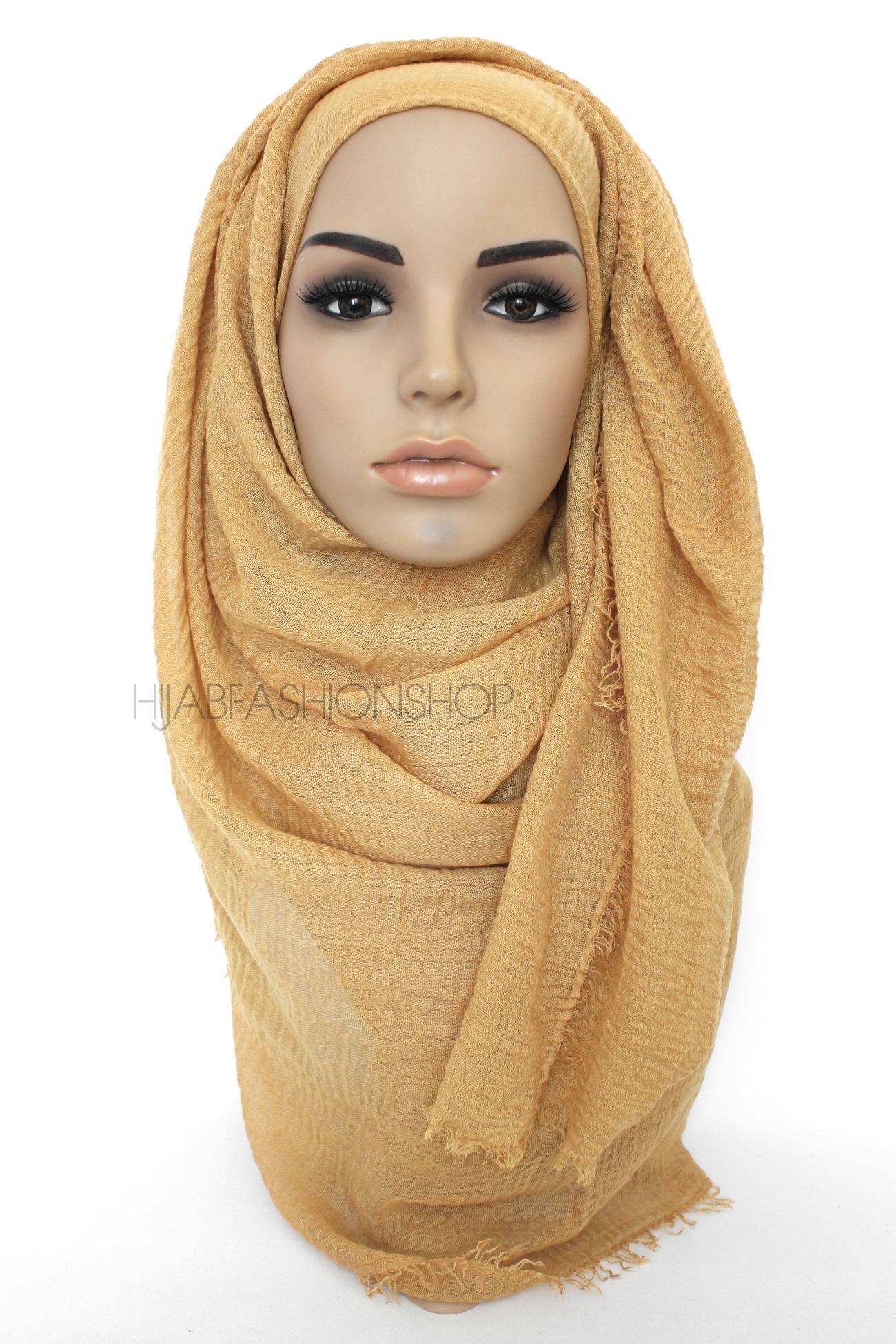mustard crimp crinkle hijab