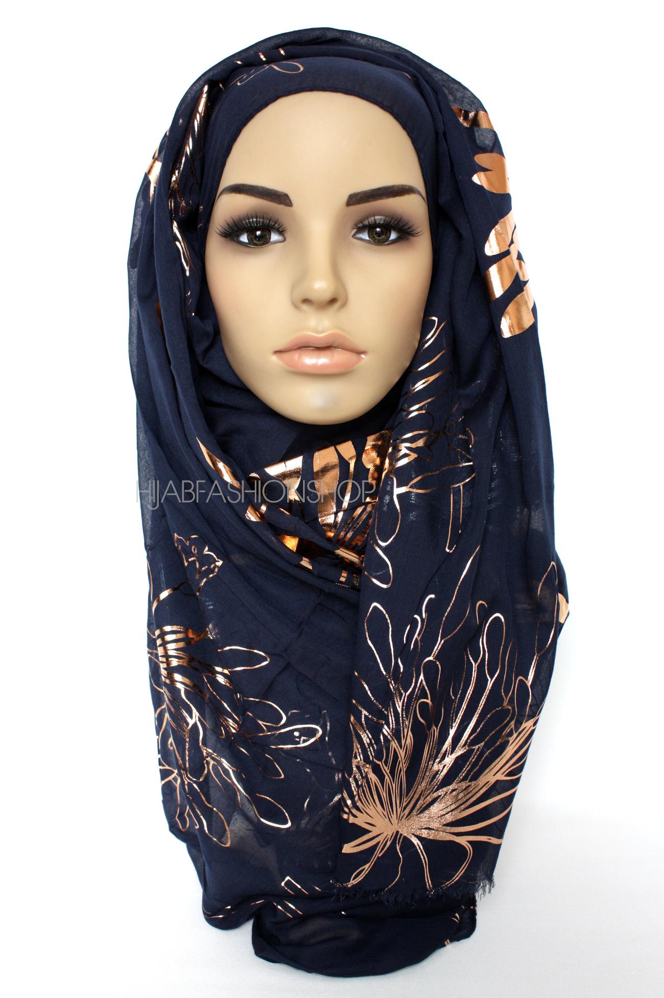 Navy iris foil print hijab