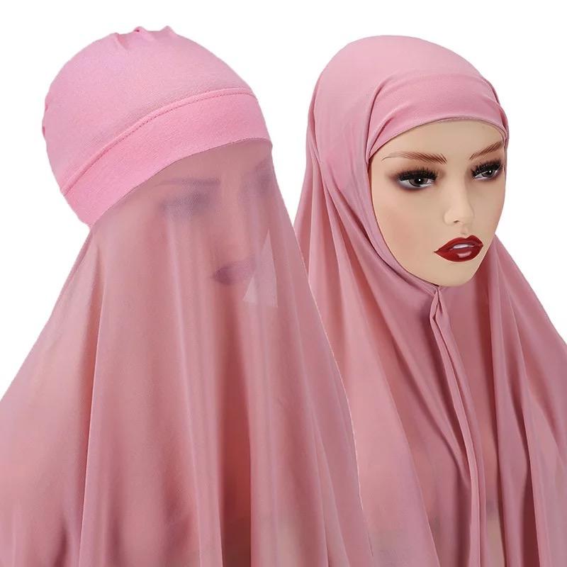 Pink instant crepe chiffon hijab