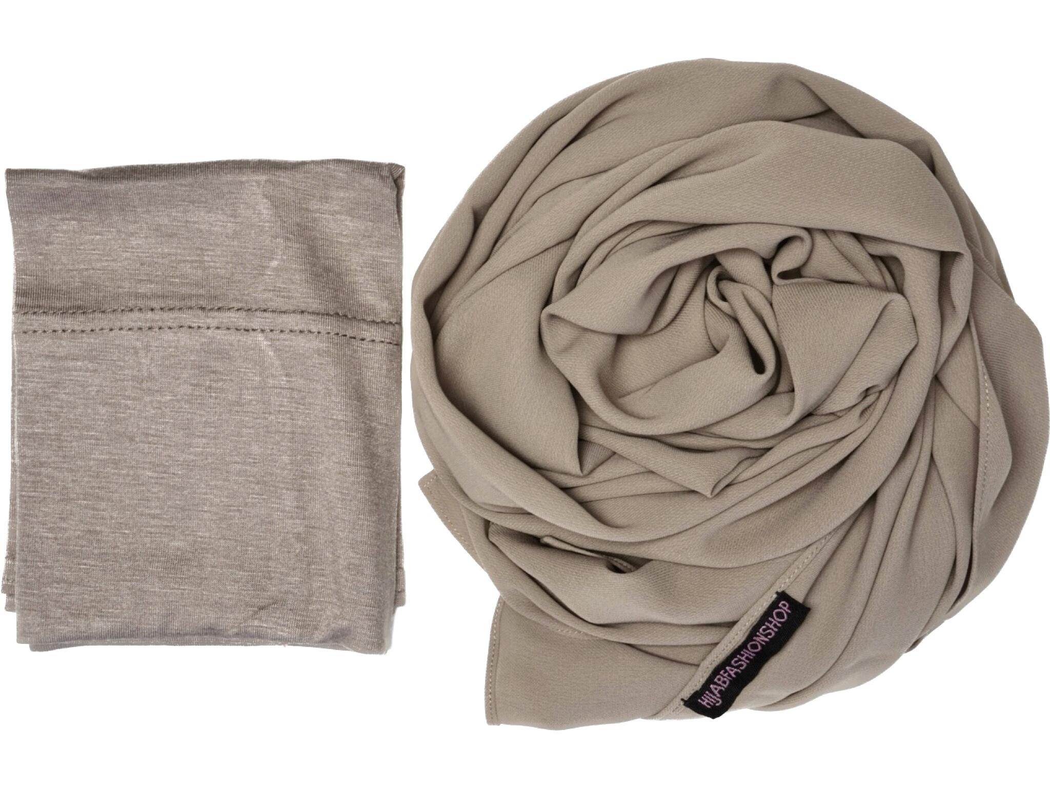 Taupe matching chiffon hijab and cap set