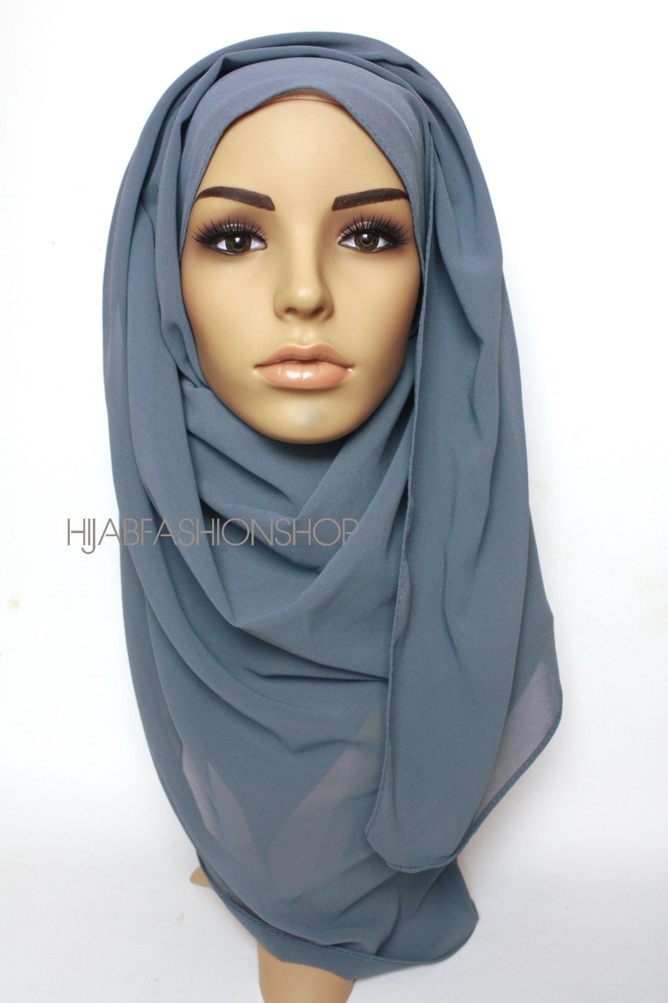 greyish blue crepe chiffon hijab
