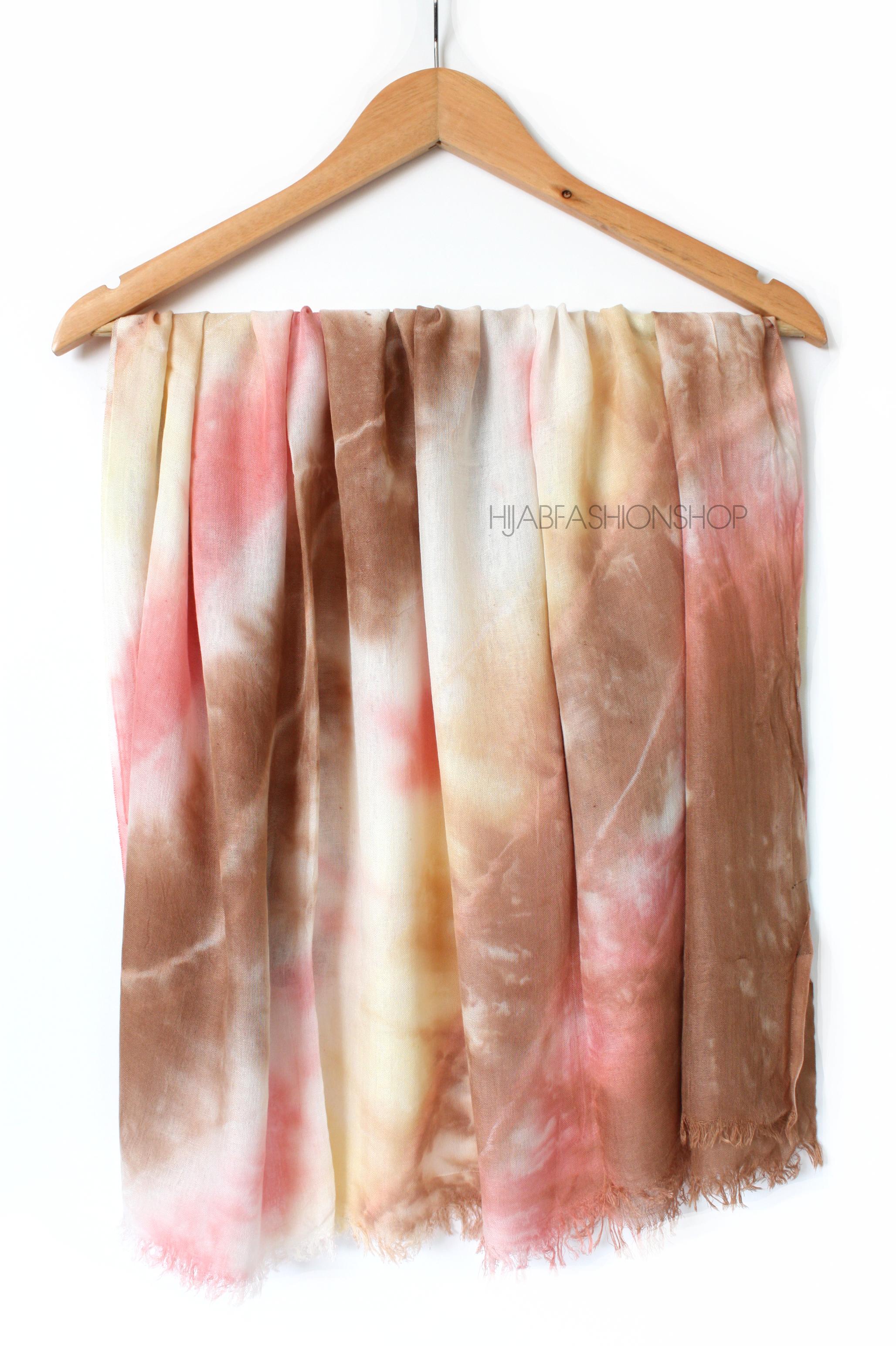 coffee, pink and yellow tie dye ombre viscose hijab