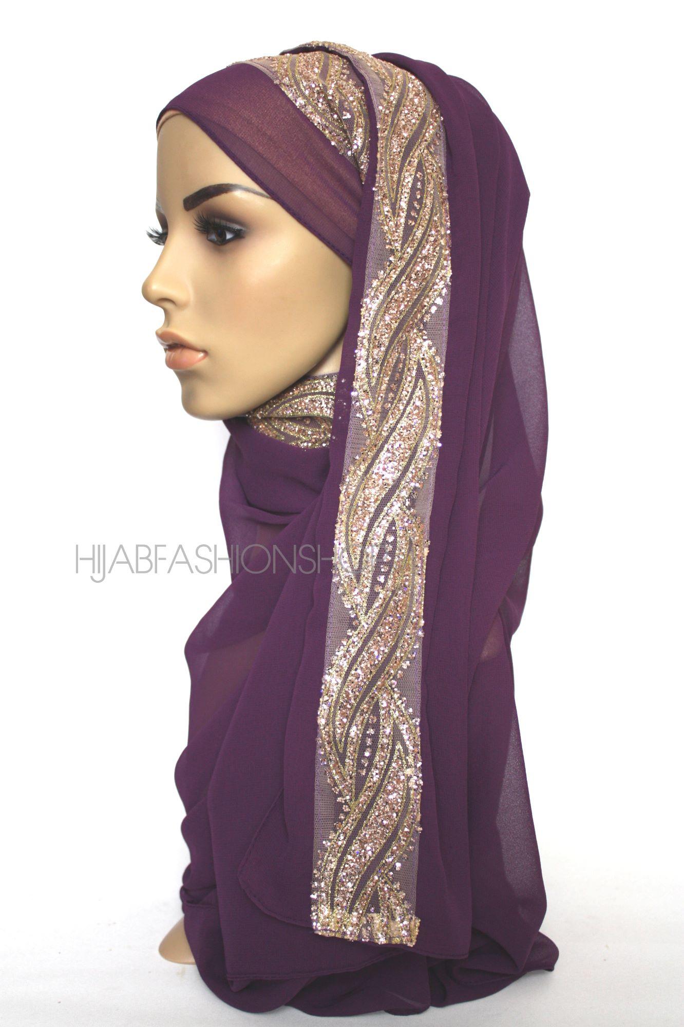plum glitter chiffon hijab