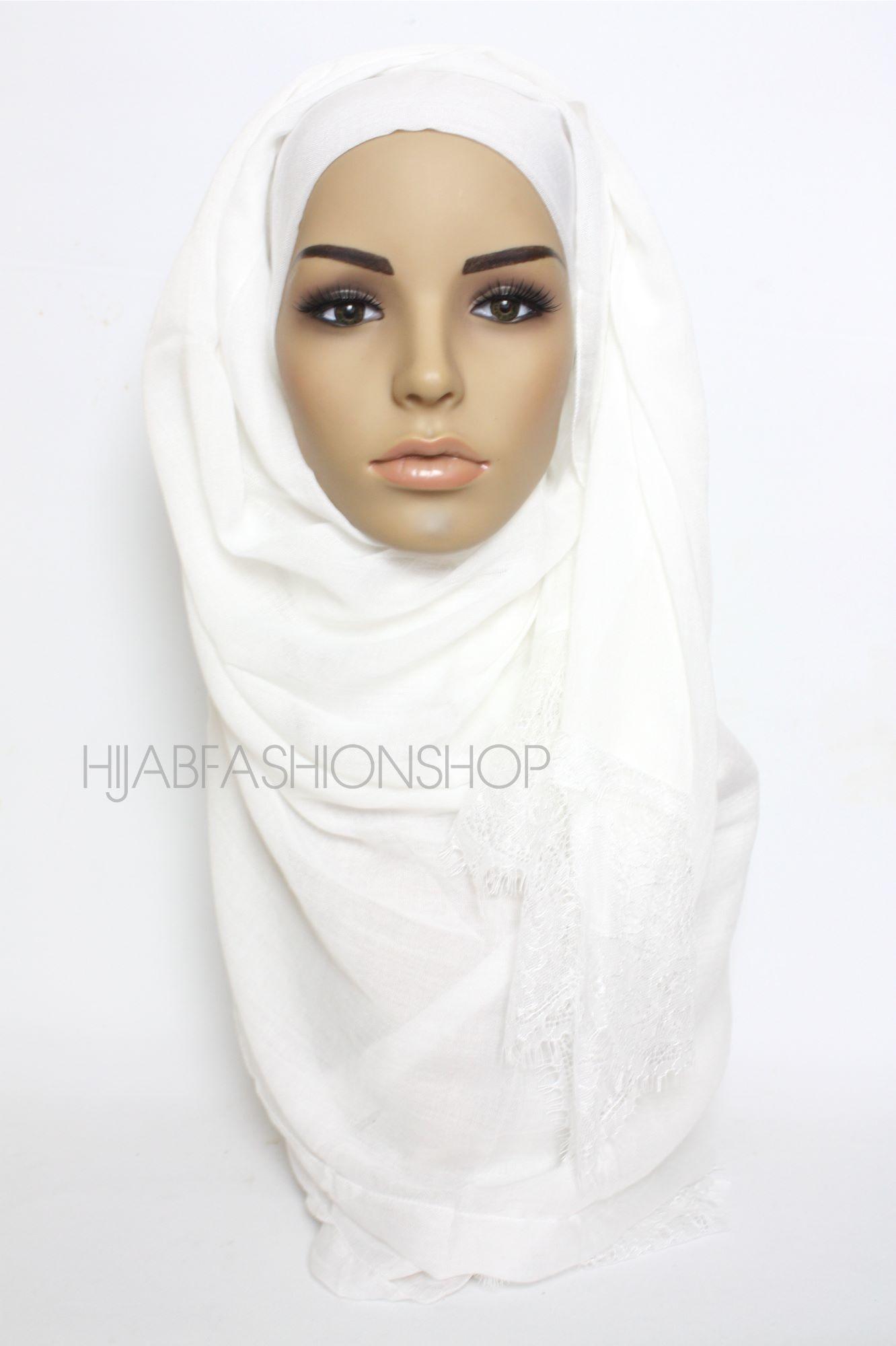 off white plain hijab with lace edges
