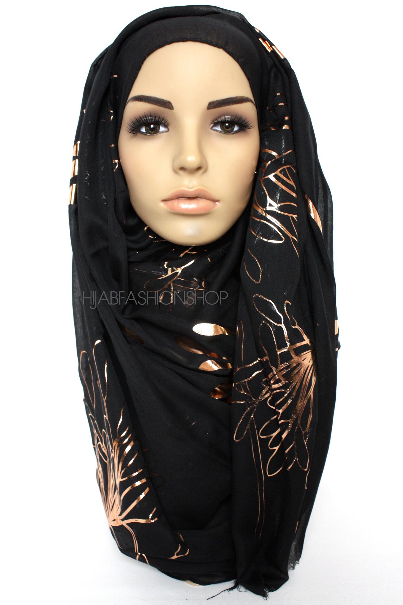 black iris foil print hijab