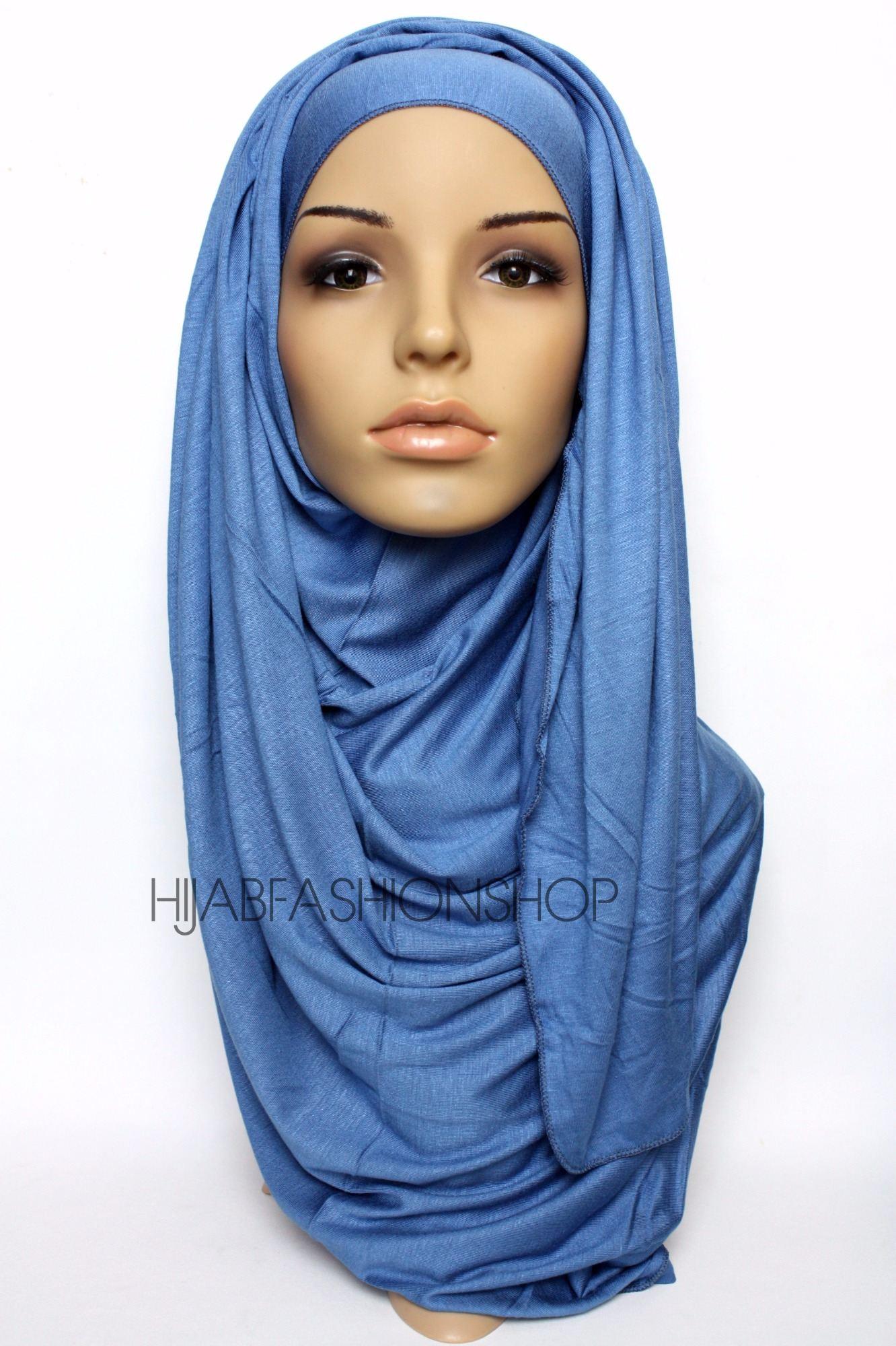 blue plain jersey hijab