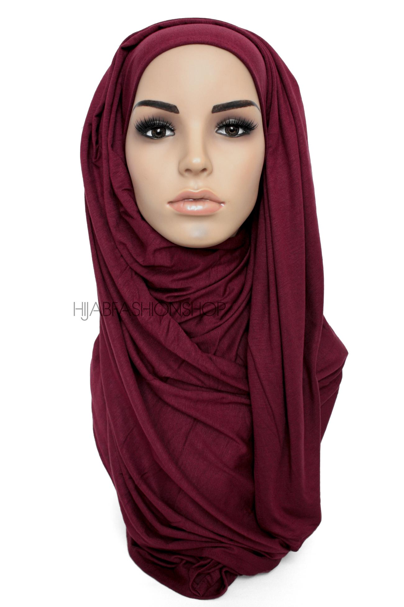 deep berry maroon plain jersey hijab