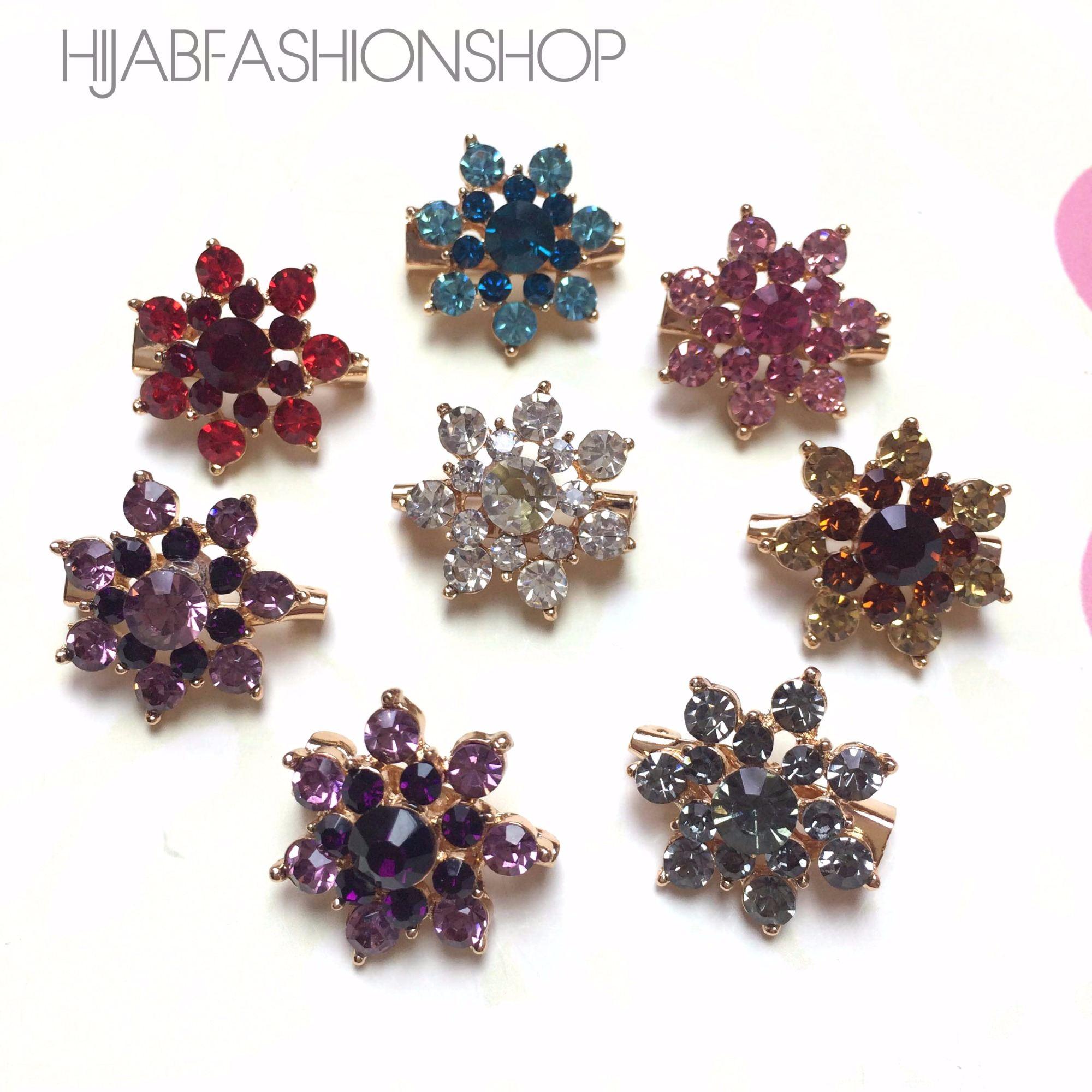 8 crystal mini brooches in variety of colours