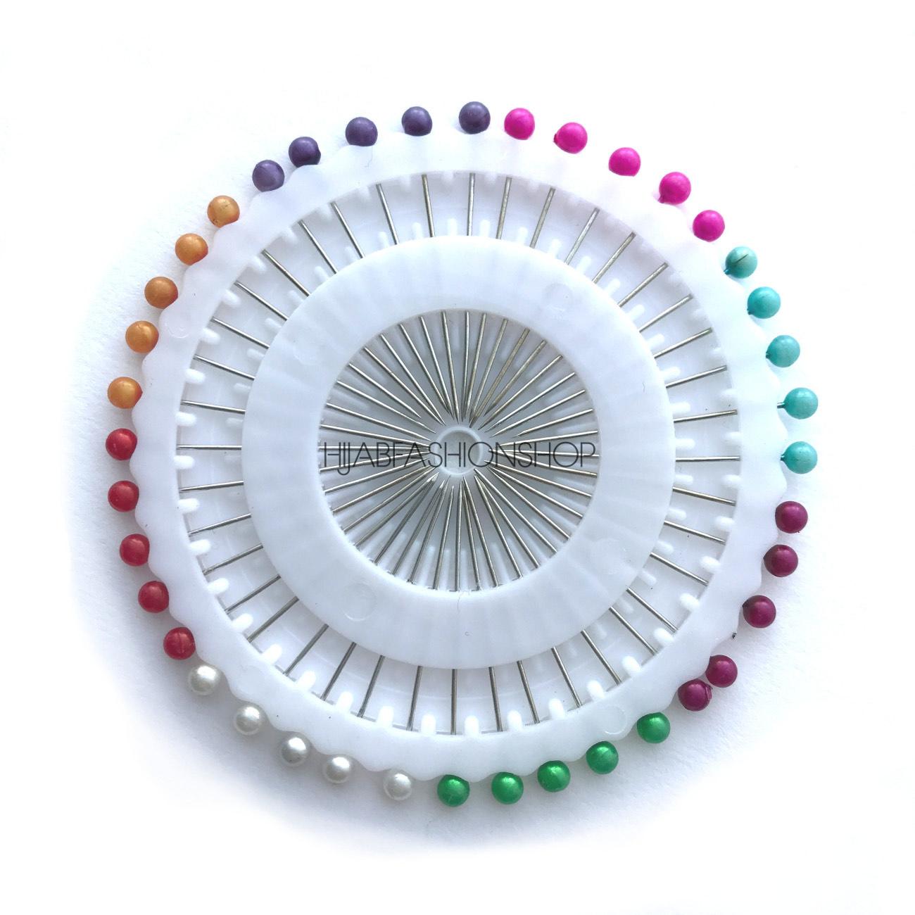 rainbow coloured hijab pin set of 30 in a wheel
