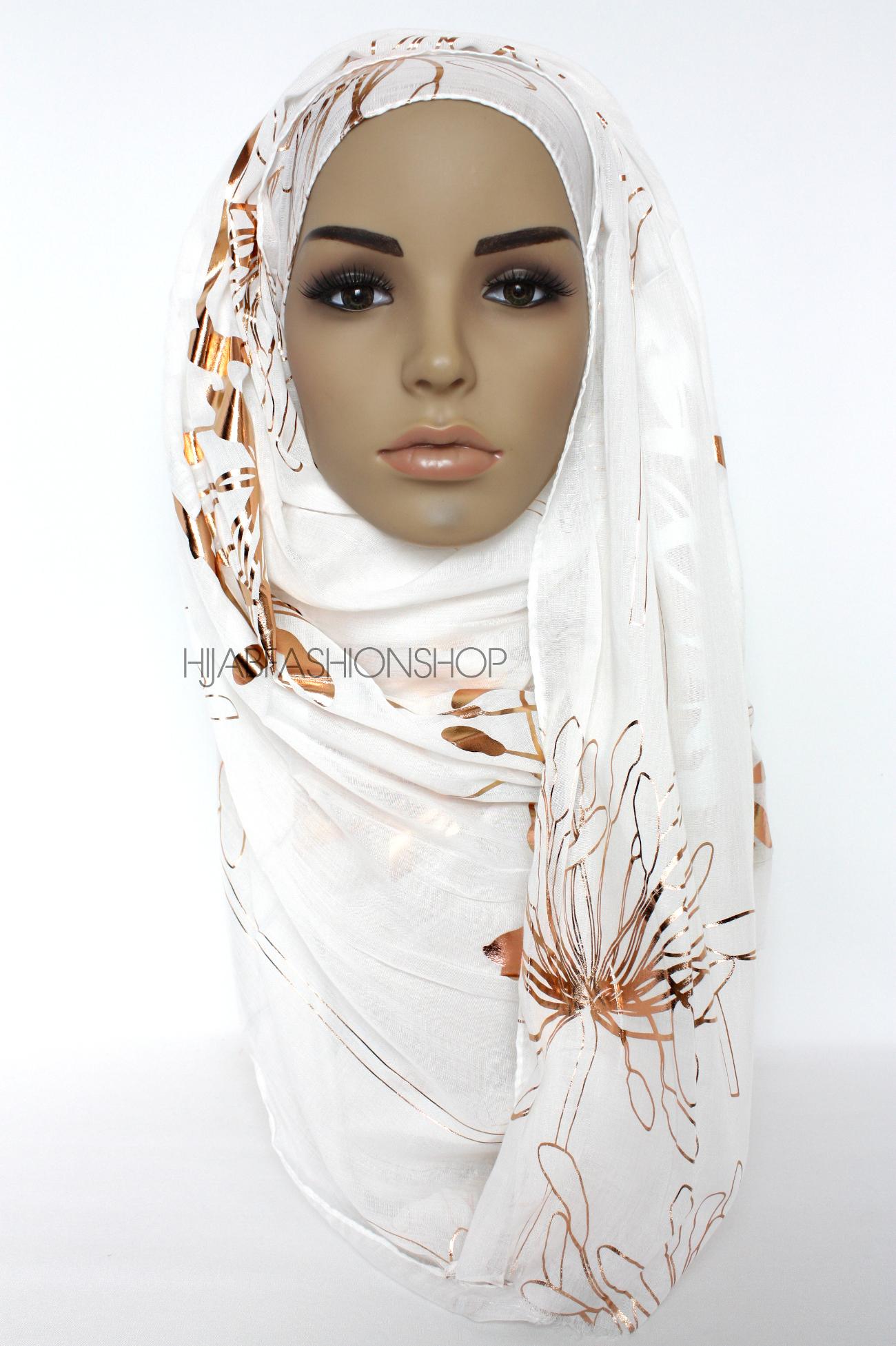 Ivory iris foil print hijab