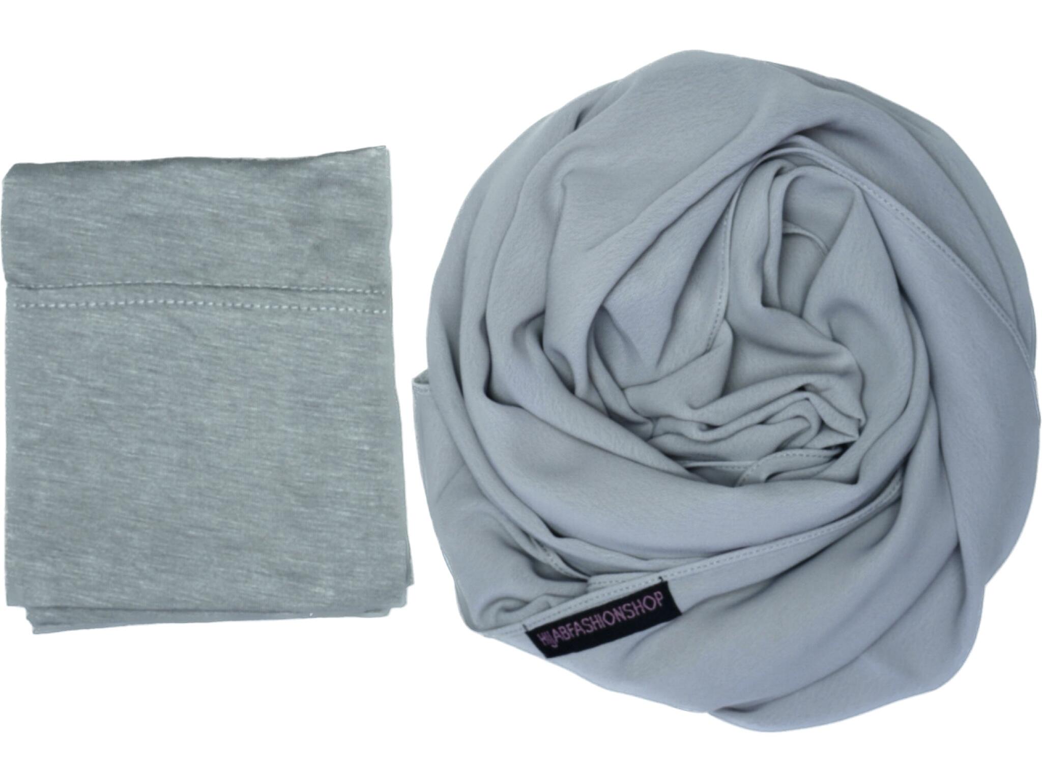 Grey matching chiffon hijab and tube cap set