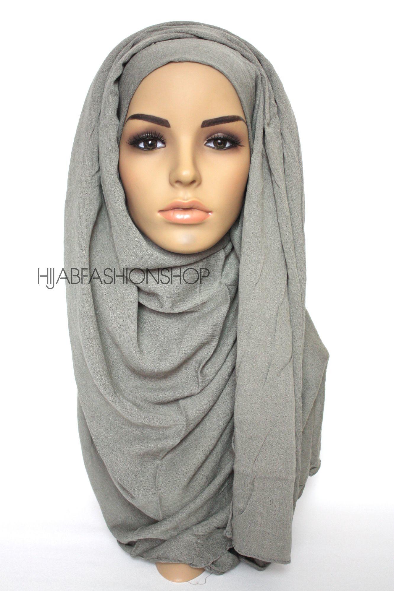 khaki grey rayon crinkle hijab