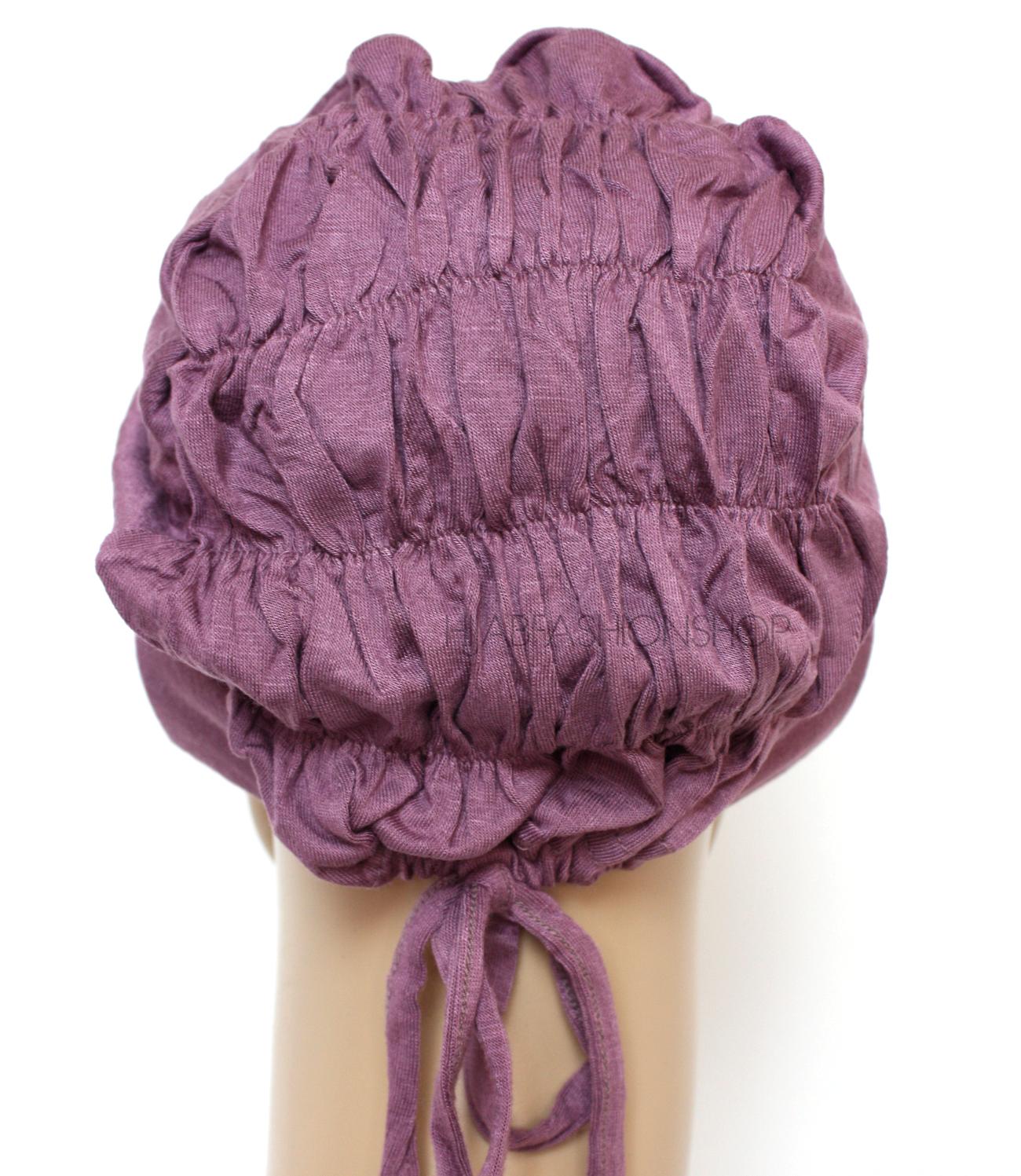 dusty purple ruched back string bonnet back view
