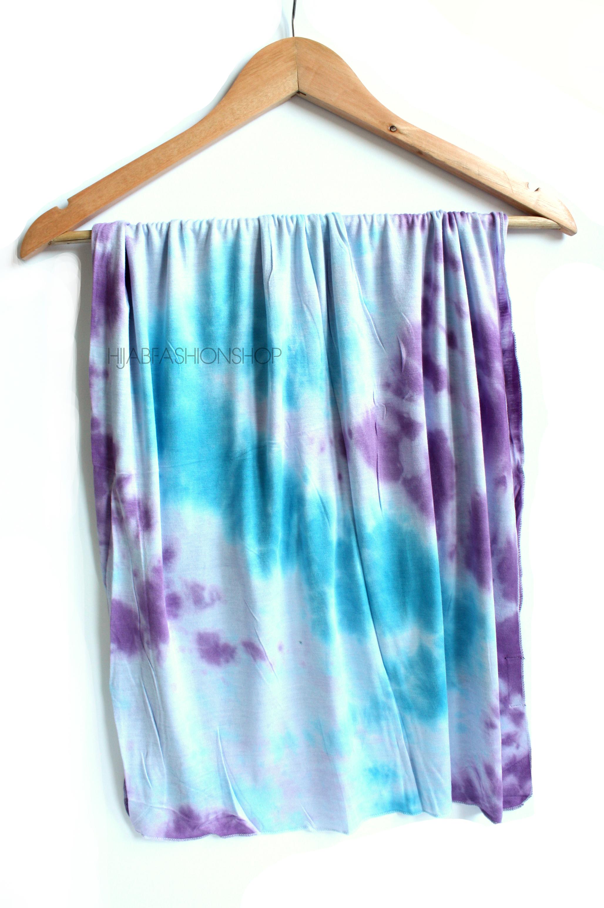 turquoise and purple tie dye jersey hijab