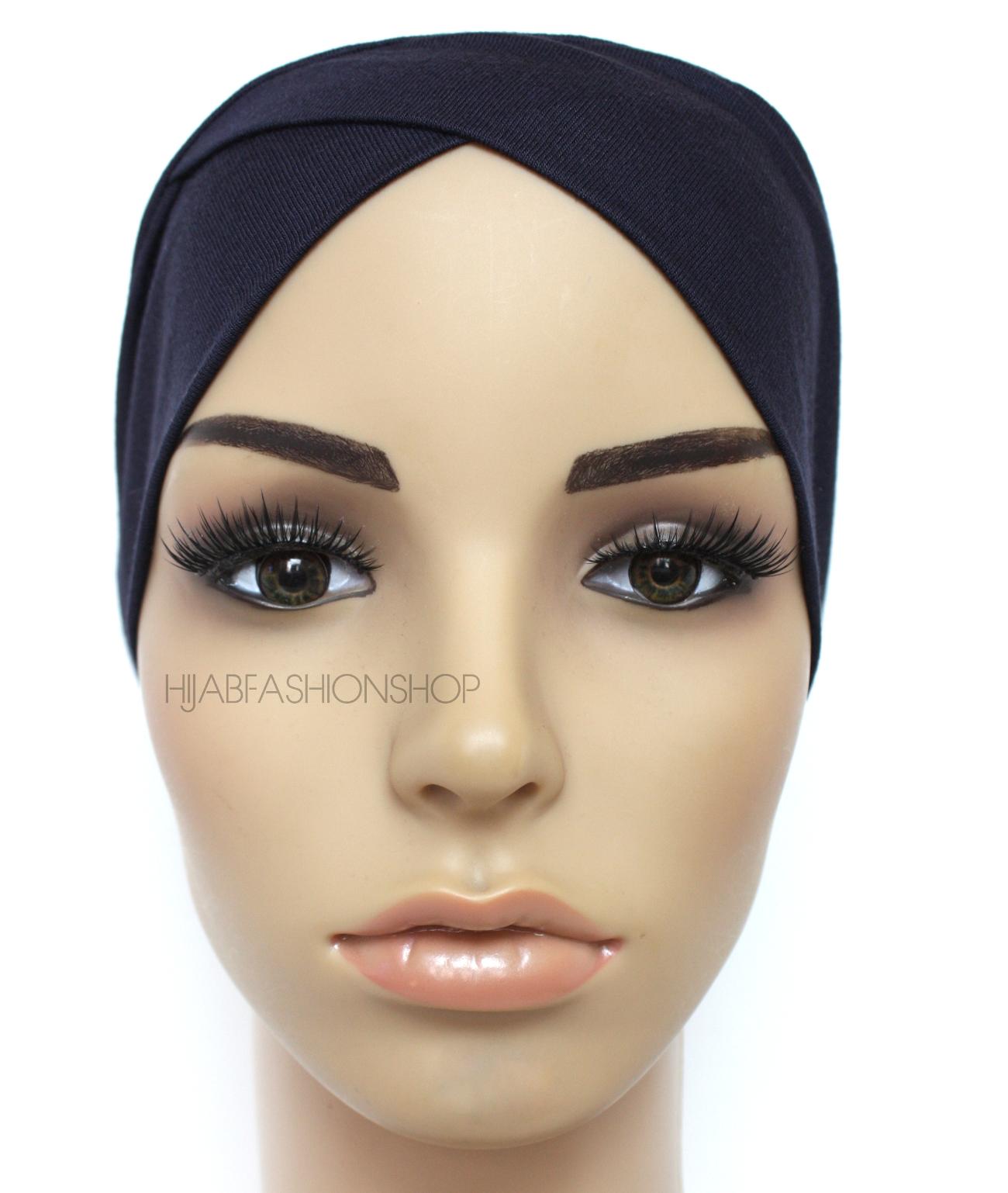navy crossover hijab cap