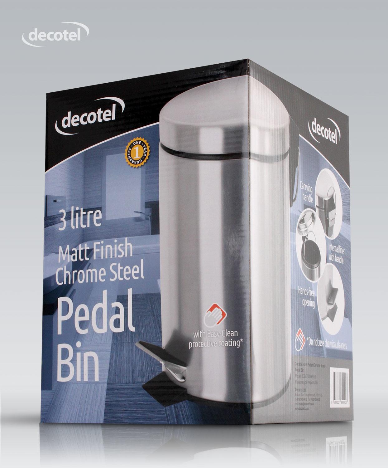 Decotel chrome steel bathroom pedal bin