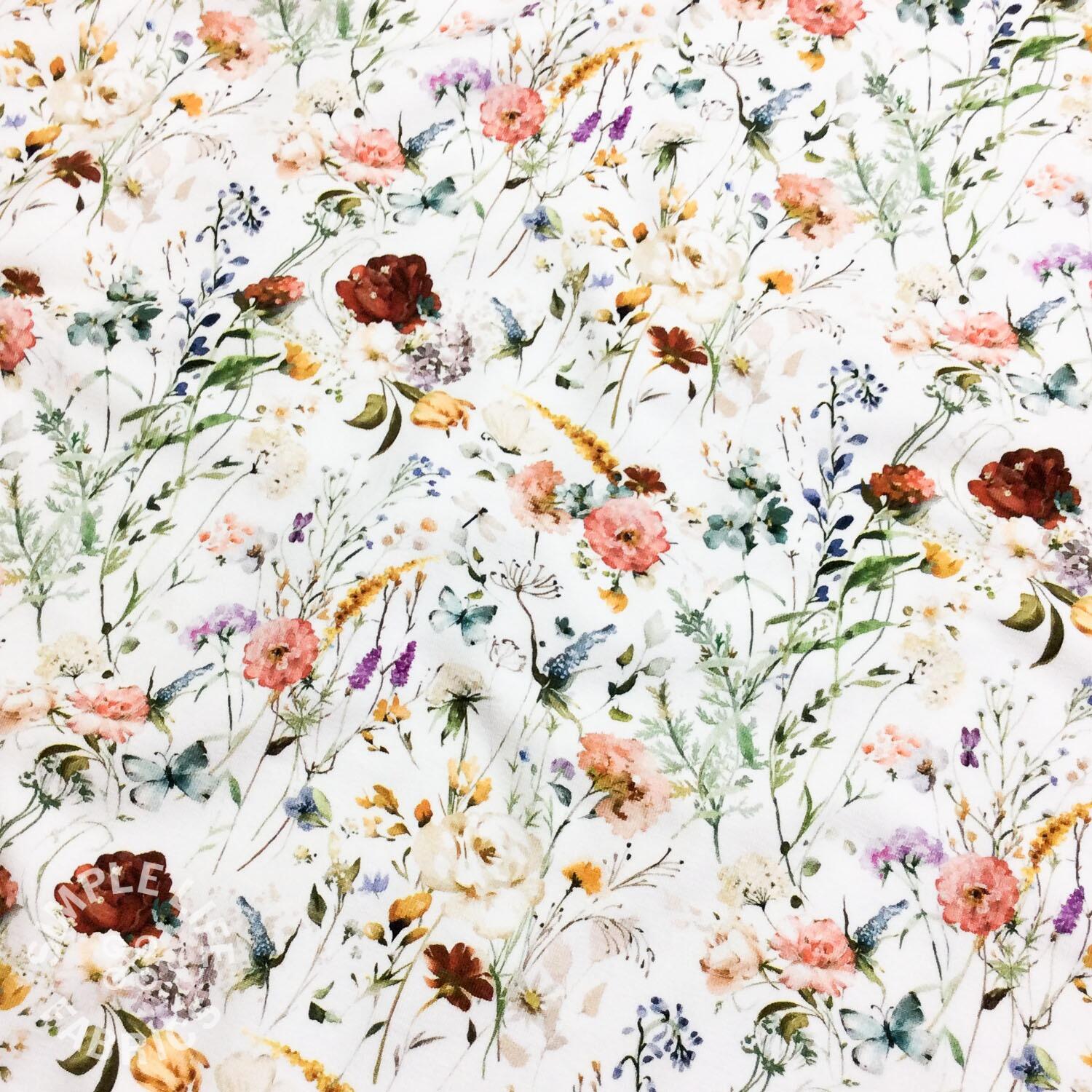 Botanical floral with butterflies designer jersey fabric