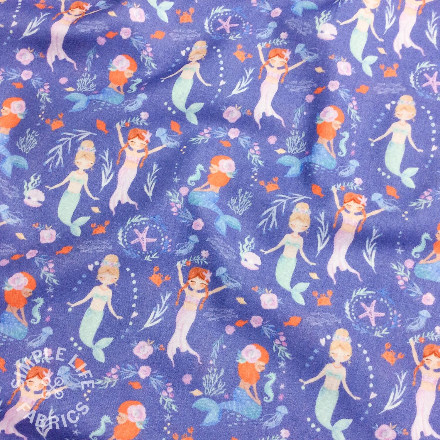 Mermaids lilac cotton fabric