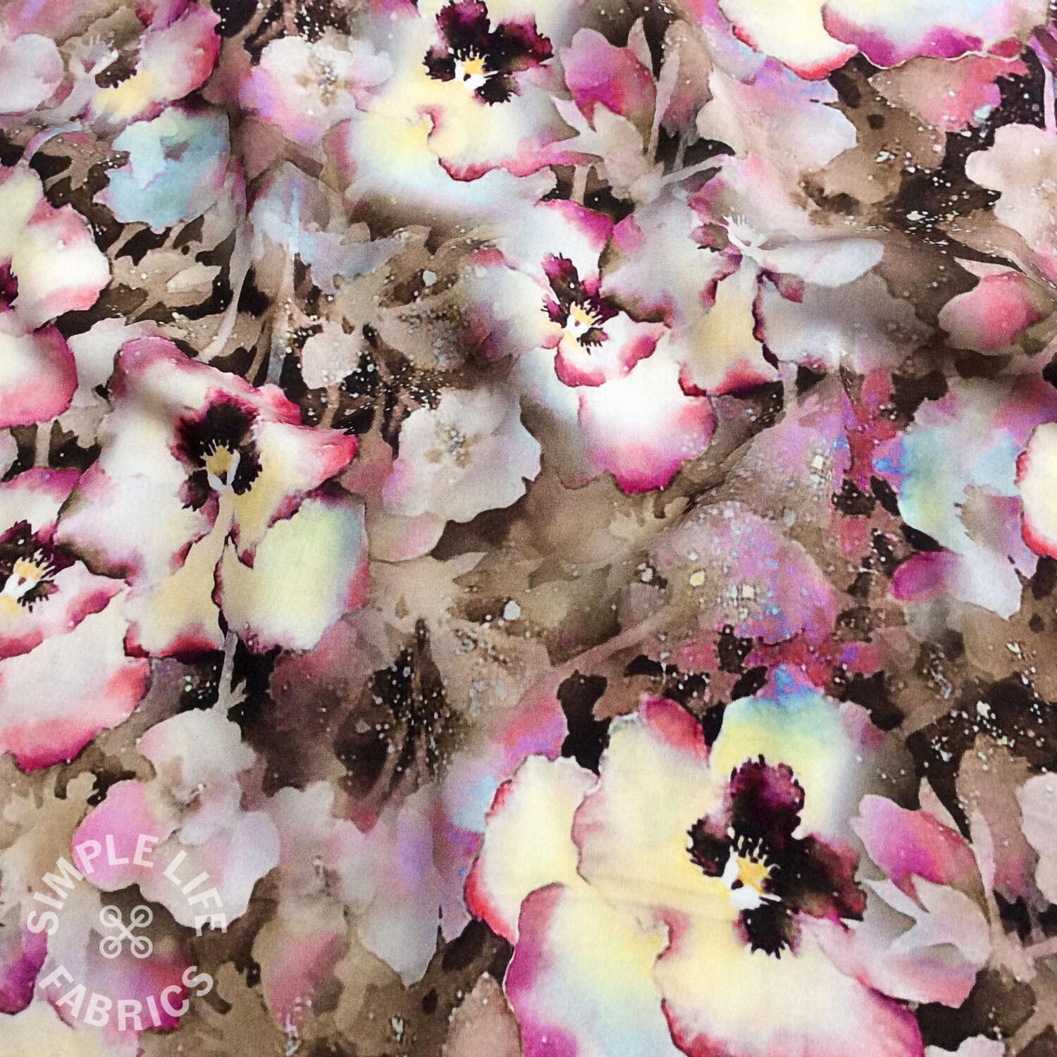 Pansy floral viscose dress fabric