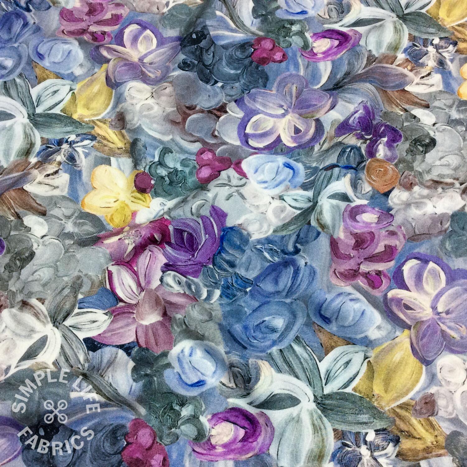art painted flowers viscose dress fabric