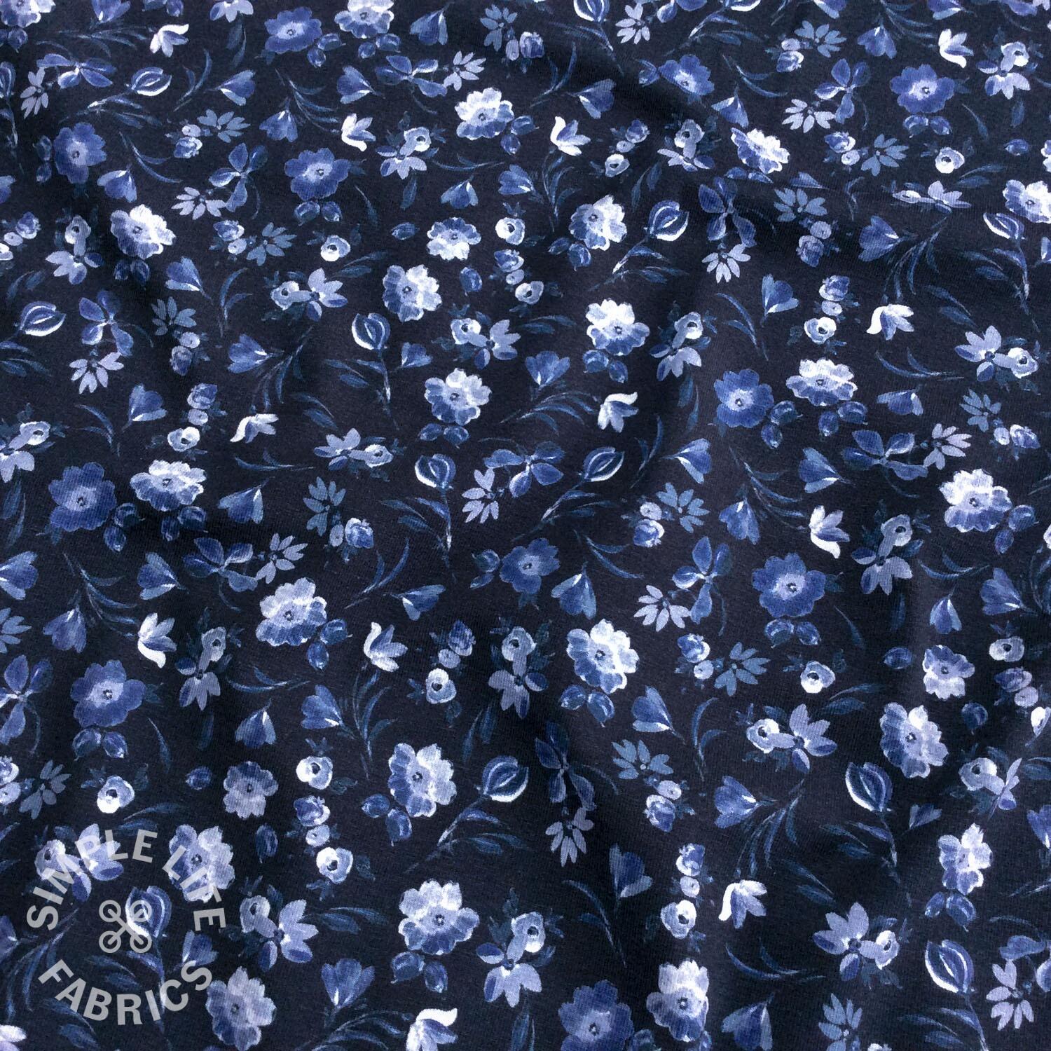 Little flowers blue jersey fabric