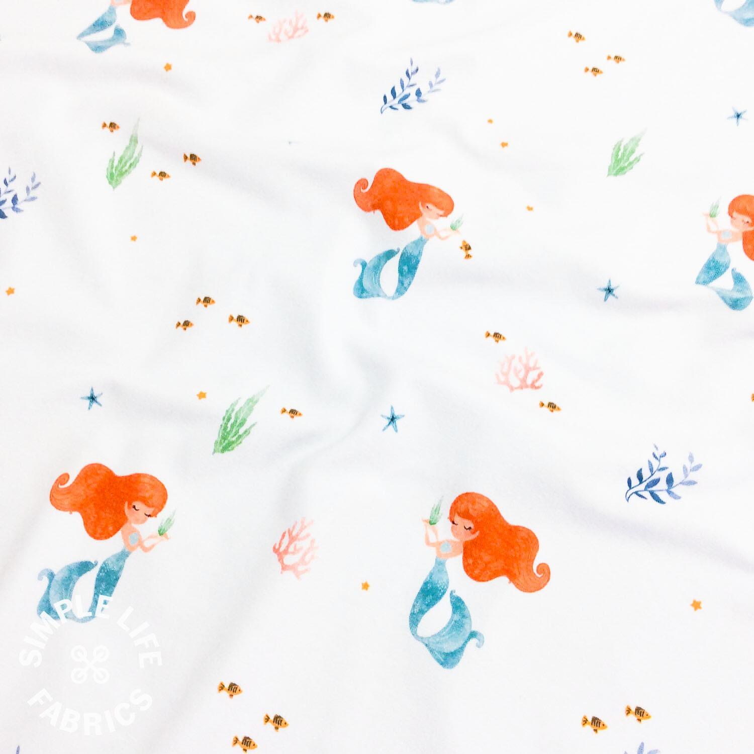 Mermaids jersey fabric white