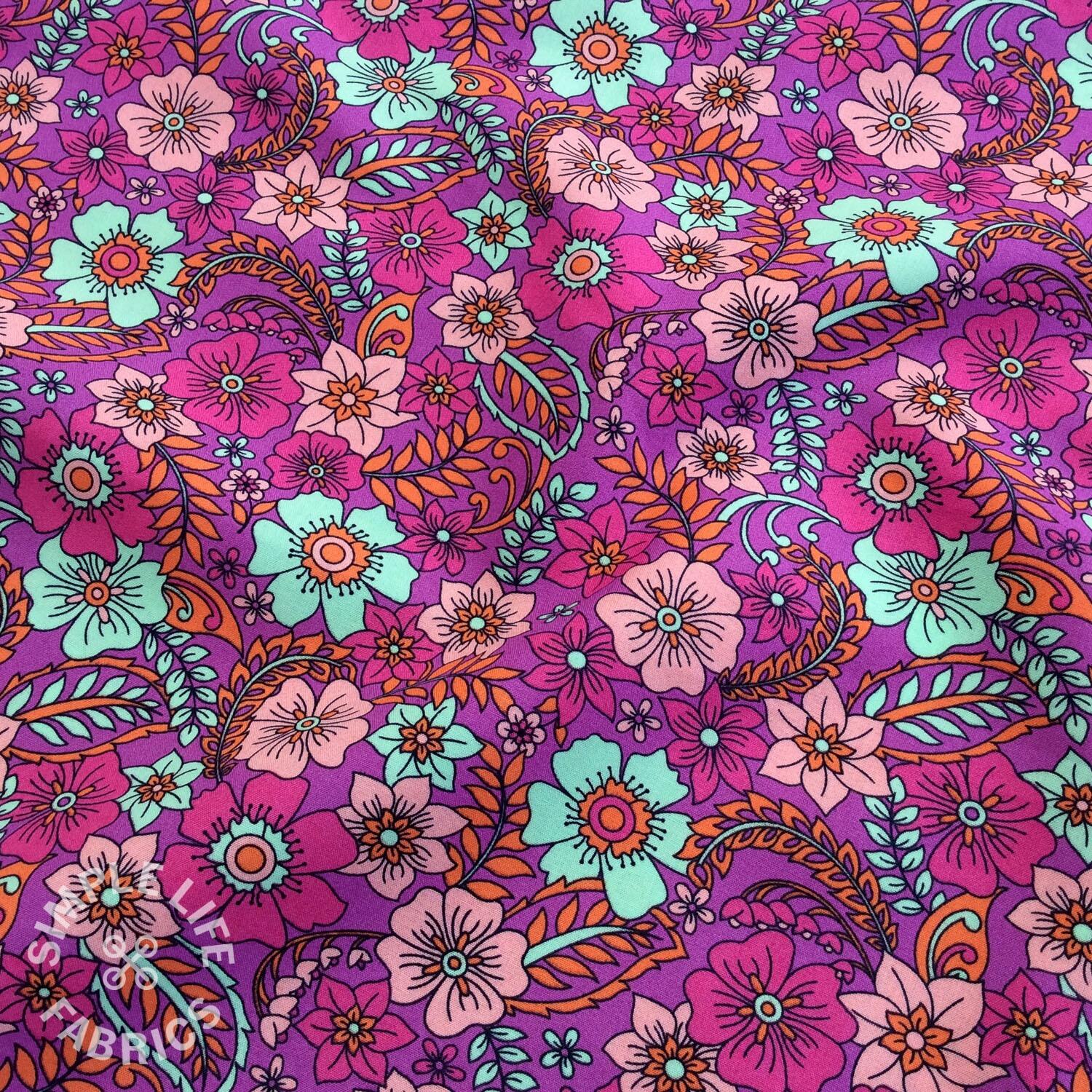 Exotic floral cotton fabric pink