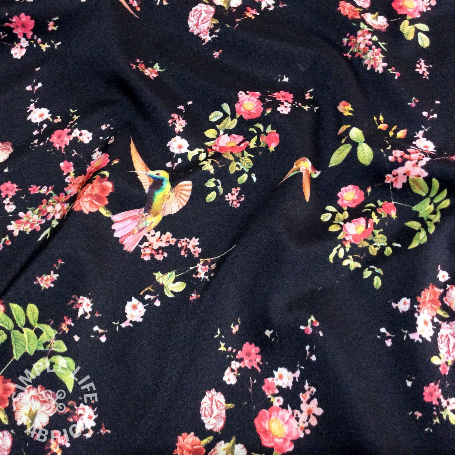 Birds polyester stretch satin