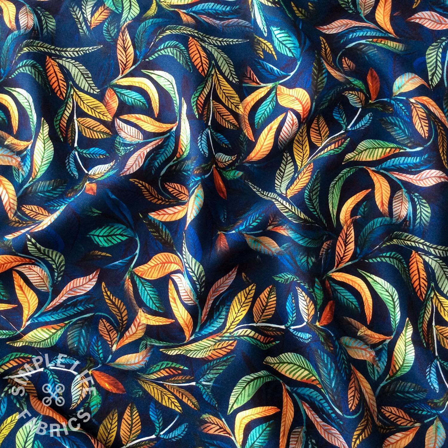 Divine leaves, leaf print viscose dress fabric Per half metre