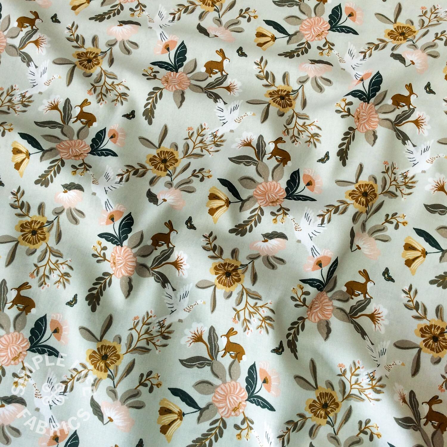 Doves birds organic cotton fabric