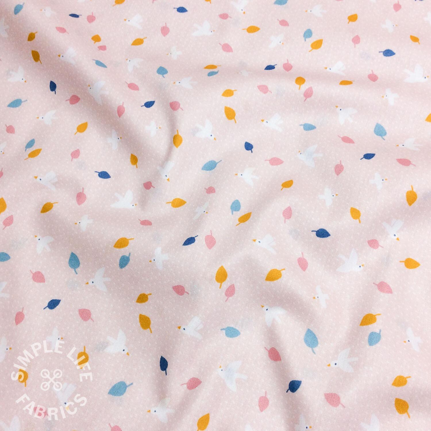 Birds and dots leaf cotton fabric