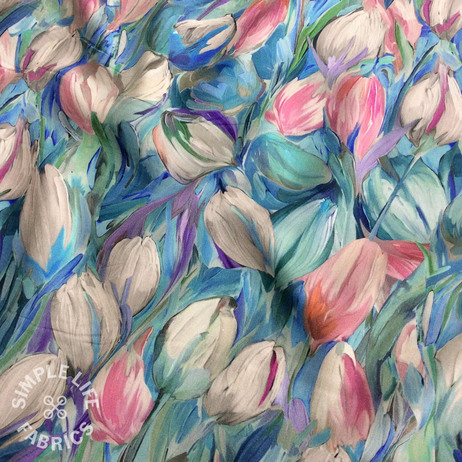 Beautiful tulips viscose dressmaking fabric