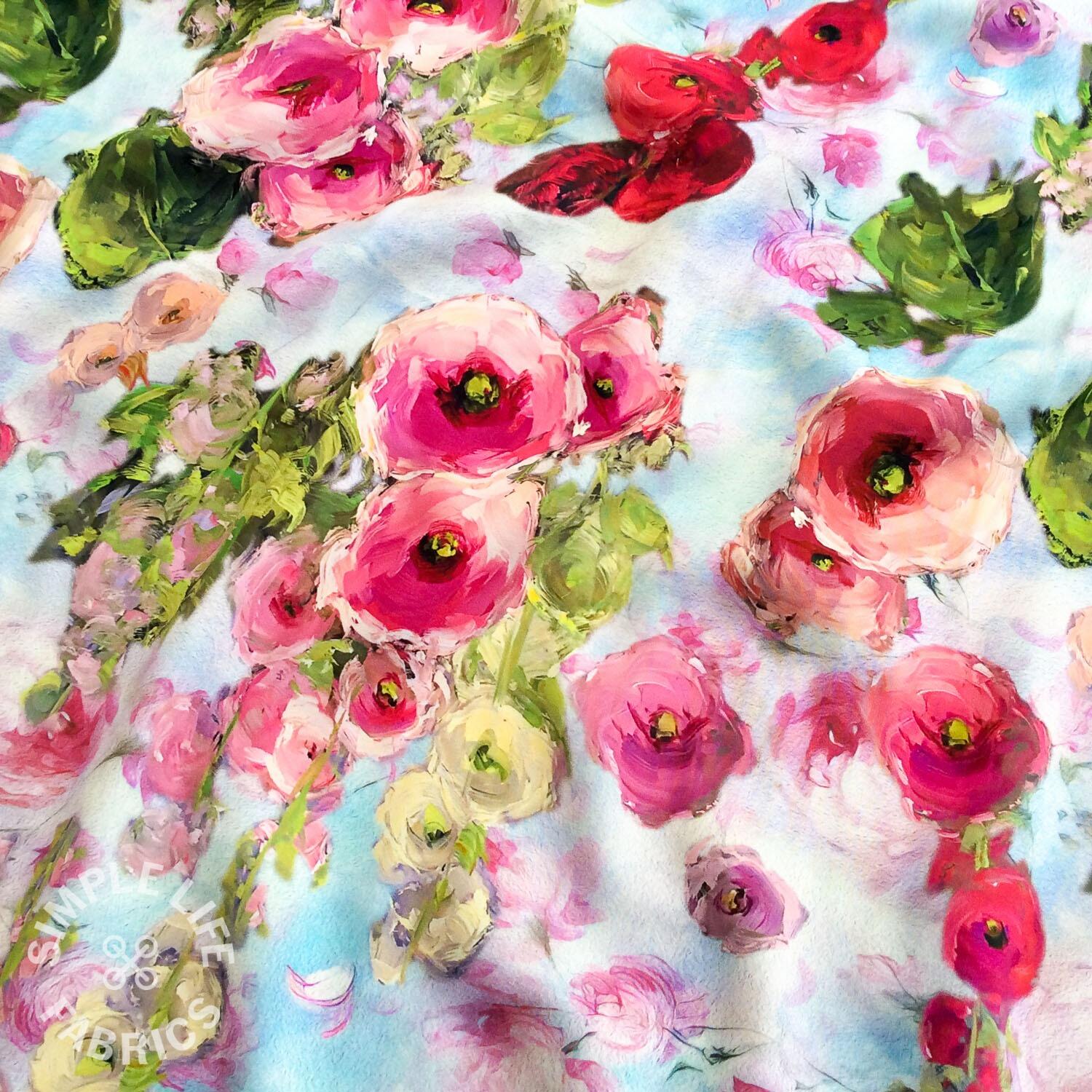 art floral roses viscose satin