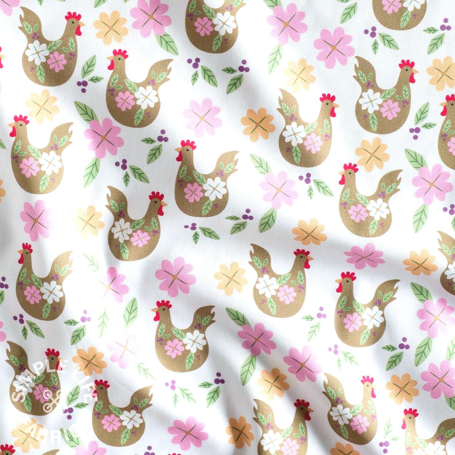 Chickens hens cotton fabric