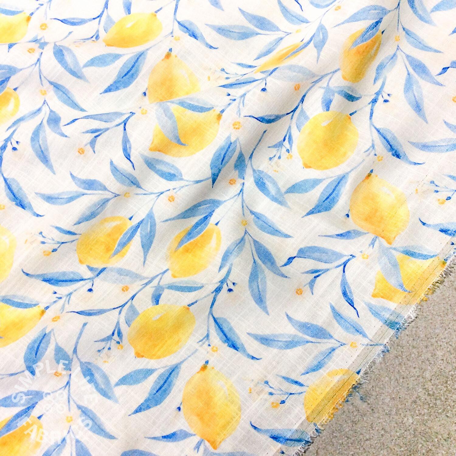 Lemons linen mix fruit dress fabric