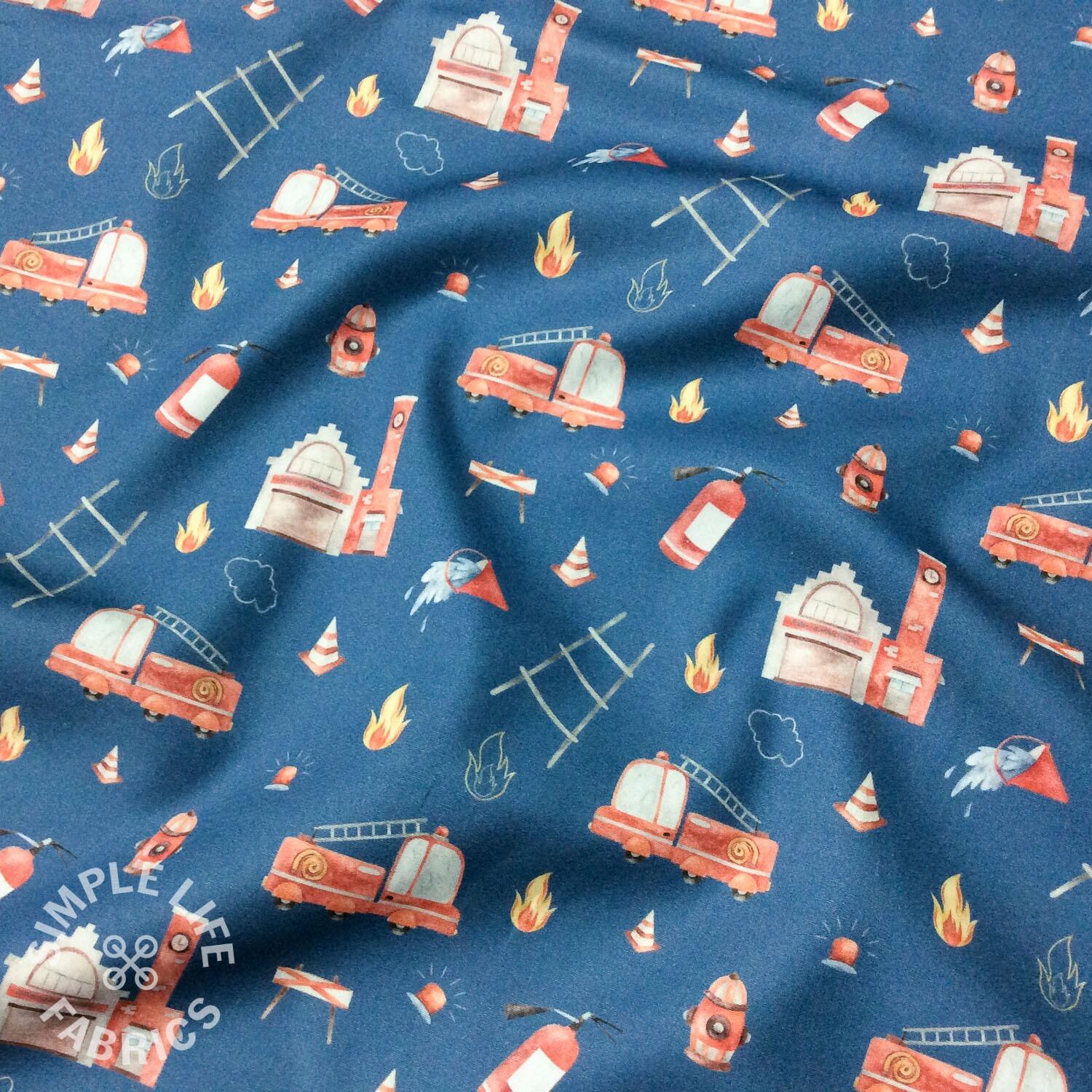 Fire engines cotton fabric
