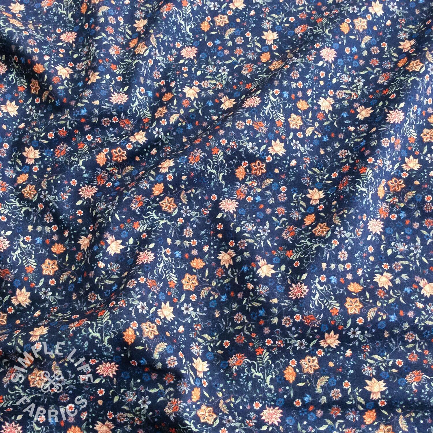 Ditsy navy blue cotton lawn fabric