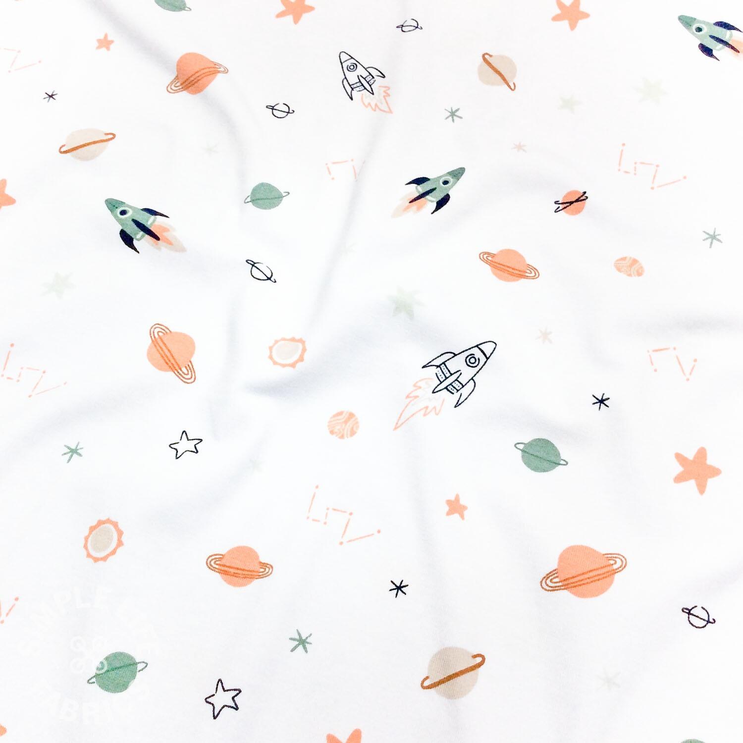Cute space rockets planets jersey fabric