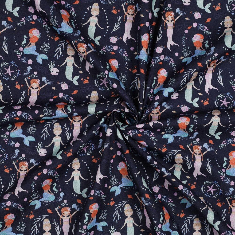 Blue mermaids cotton fabric