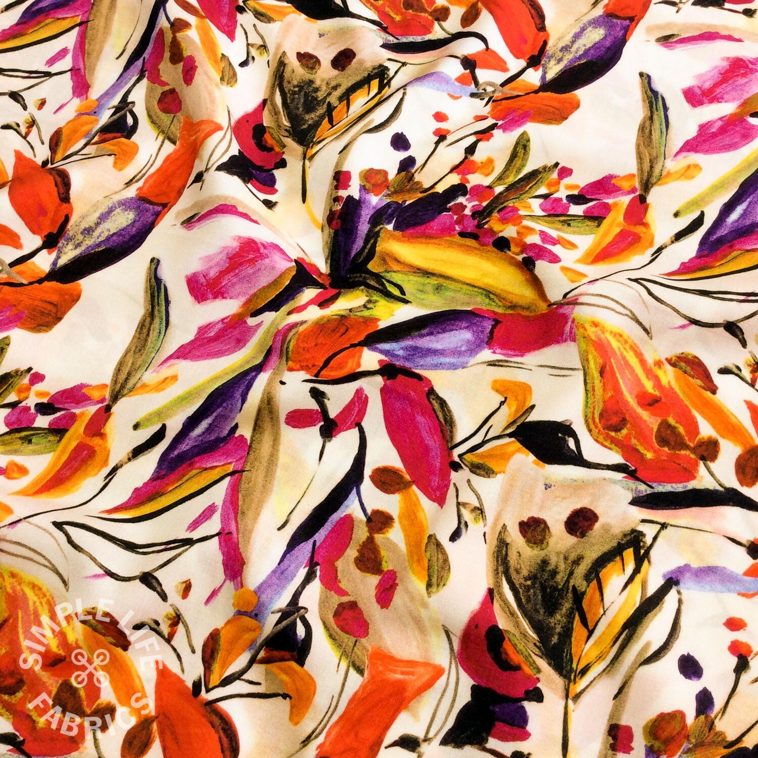 Tropical floral print viscose dress fabric