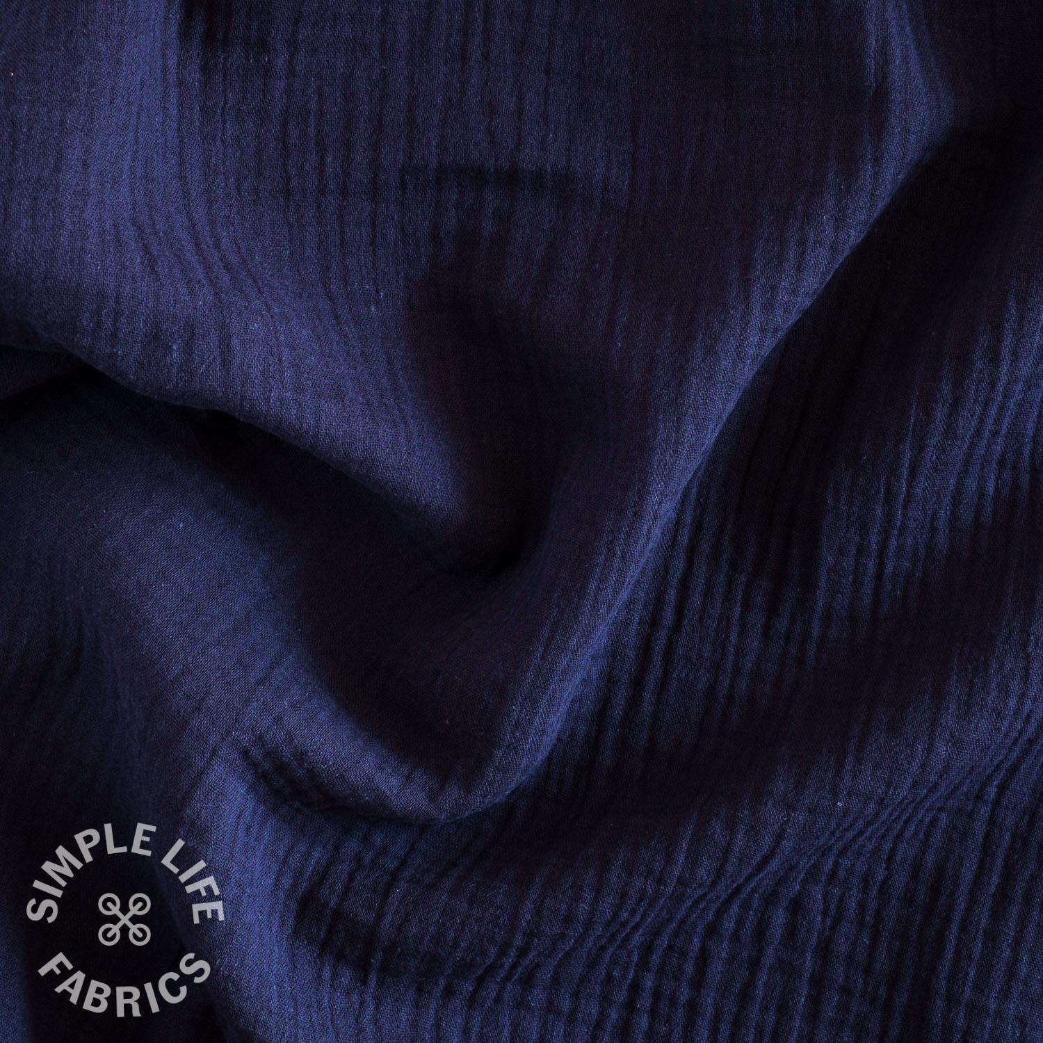 Navy blue solid colour organic double gauze fabric