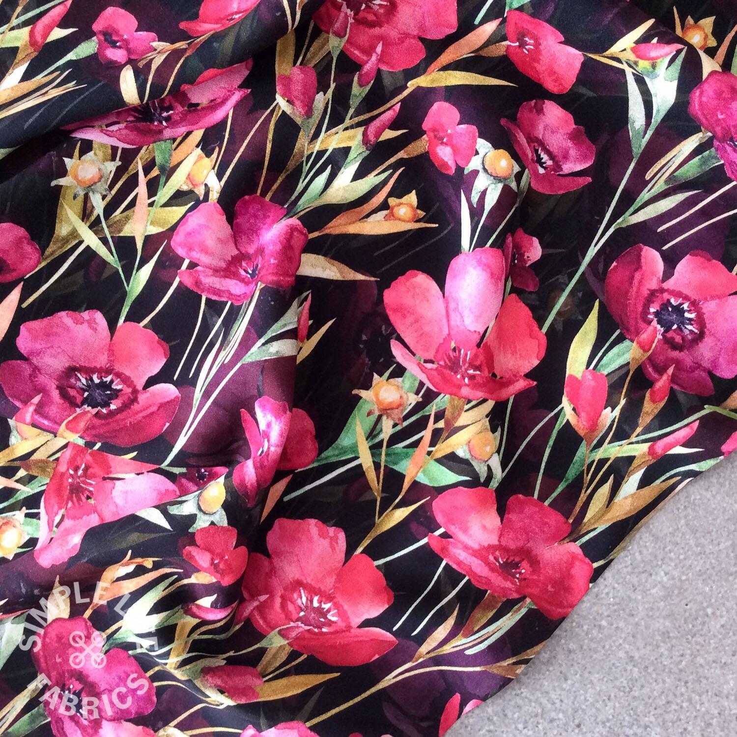 Perfect poppy poppies floral viscose dress fabric