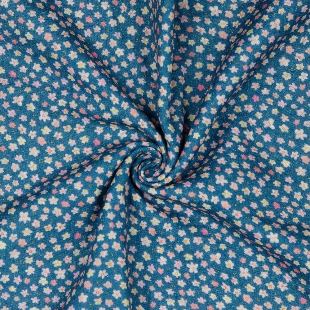 Ditsy floral double gauze fabric, Blue - Oeko-Tex - Per half metre