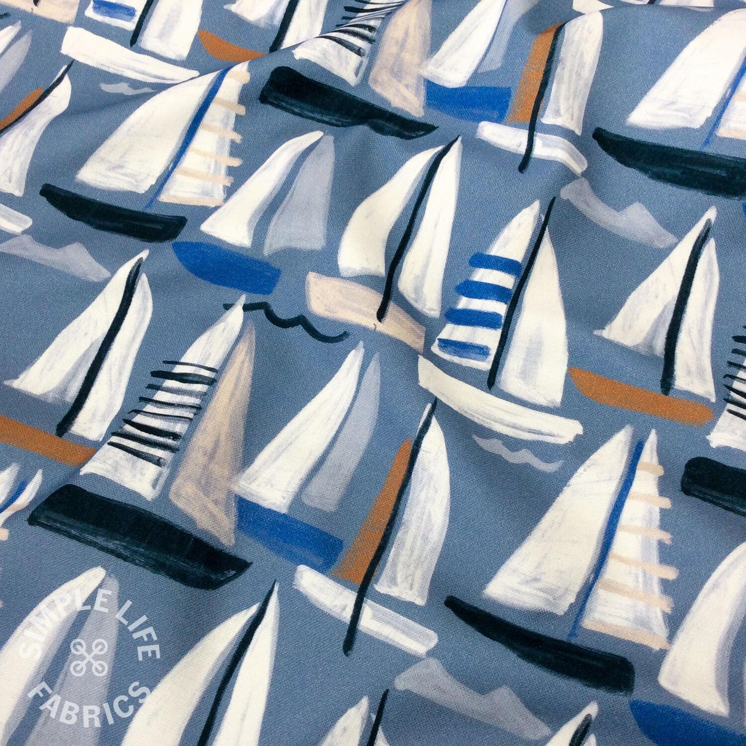 Canvas fabric, Sailing boats, dressmaking and crafts, Blue - Oeko-Tex ...