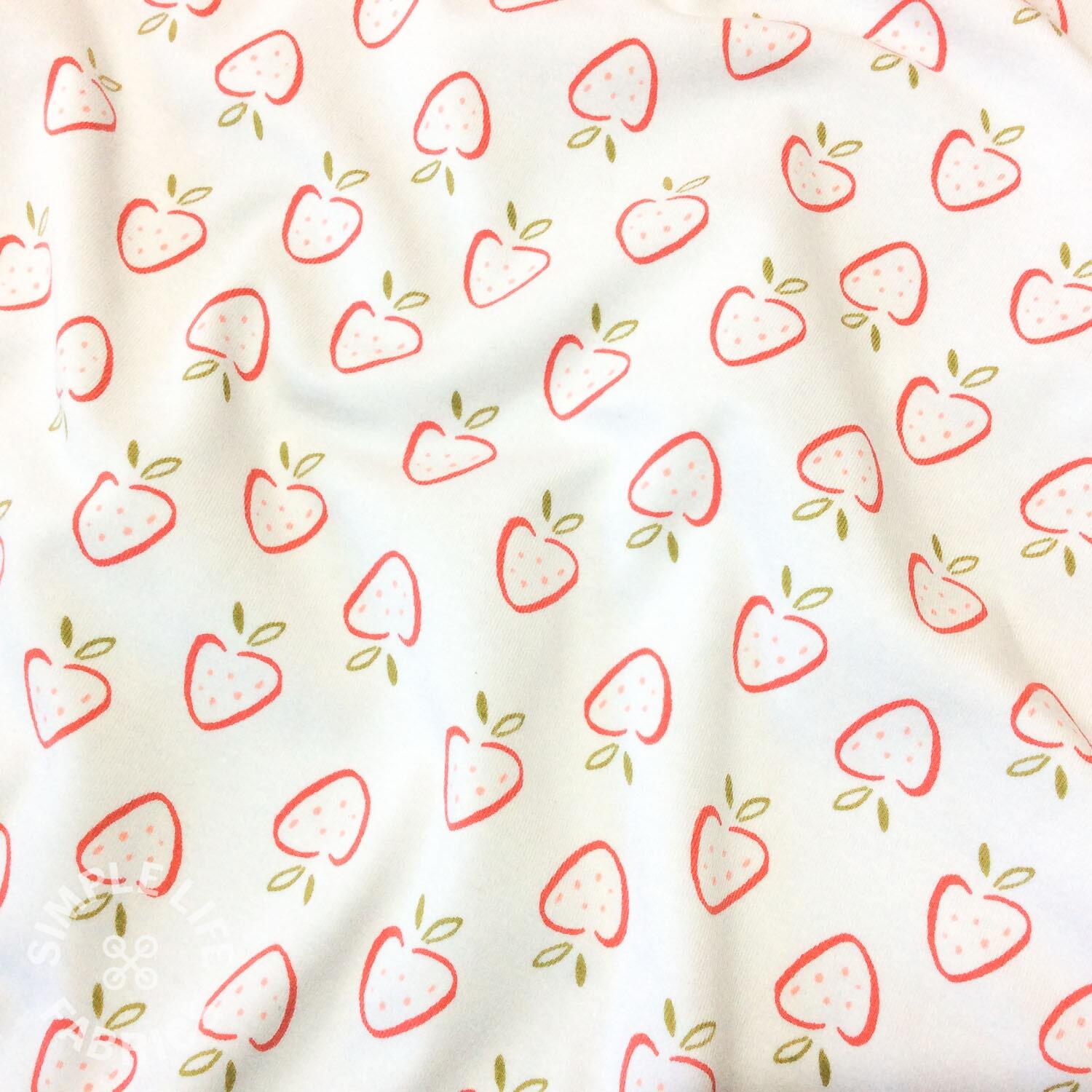 Cute strawberry, strawberries jersey fabric, White - Oeko-Tex - Per ...